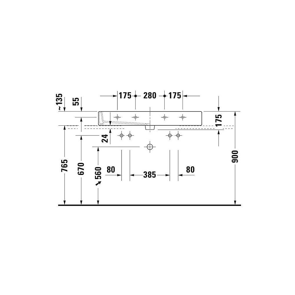 Duravit Vero Waschtisch 470x1000x175mm wandhäng., Weiß Hochglanz, Rechteckig, 2 WP... DURAVIT-0454100026 4021534285769 (Abb. 13)
