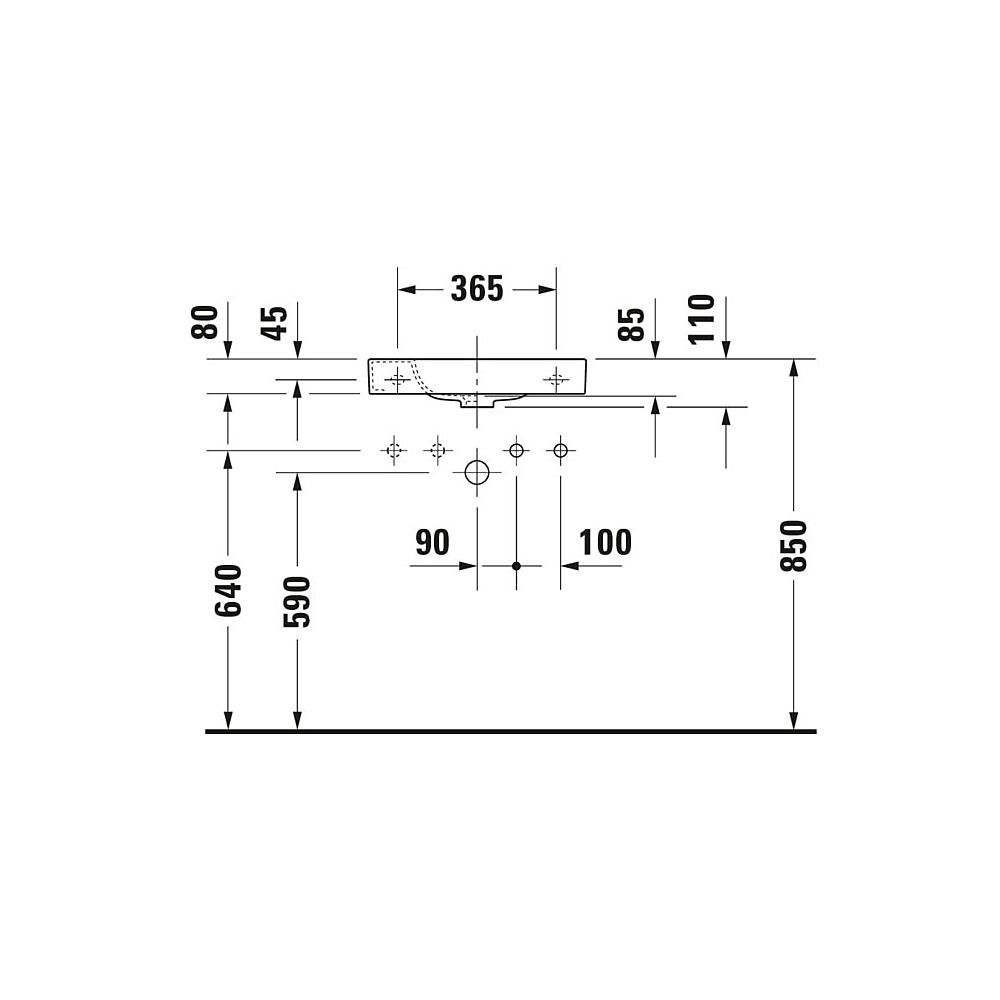 Duravit Happy D.2 Handwaschbecken 220x500x110mm Weiß HG, WonderGliss, Rechteckig, ... DURAVIT-07115000091 4021534942211 (Abb. 3)
