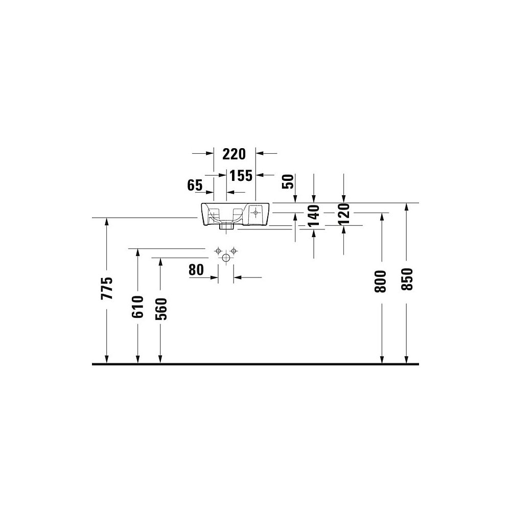 Duravit DuraStyle Handwaschbecken 220x360x140mm Weiß Hochglanz, WonderGliss, Recht... DURAVIT-07133600001 4053424509297 (Abb. 8)