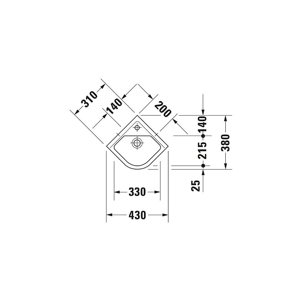 Duravit Starck 3 Eck-Handwaschbecken 380x430x160mm, Weiß Hochglanz, WonderGliss, Q... DURAVIT-07524400001 4021534223600 (Abb. 3)