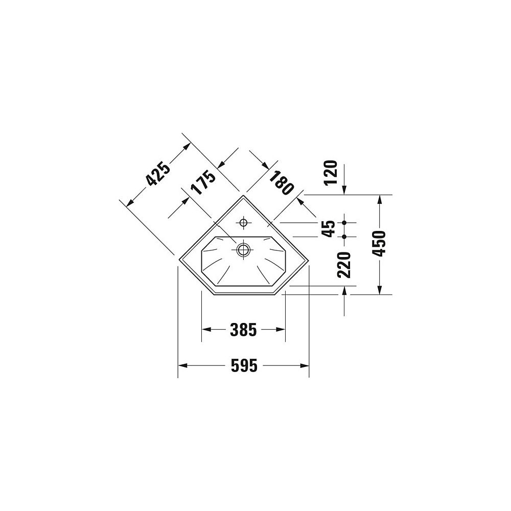 Duravit Serie 1930 Eck-Handwaschbecken 450x595x195mm, Weiß Hochglanz, Oktogonal,1 W... DURAVIT-0793420000 4021534100857 (Abb. 2)