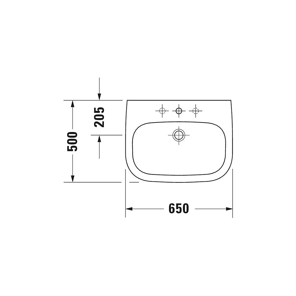 Duravit D-Code Waschtisch 500x650x180mm wandhäng., Weiß Hochglanz, Halbrund, 1 WP ... DURAVIT-2310650000 4021534344046 (Abb. 14)
