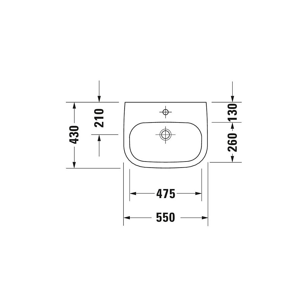Duravit D-Code Waschtisch 430x550x175mm wandhäng., Weiß Hochglanz, Halbrund, 1 Wasc... DURAVIT-2311550000 4021534952975 (Abb. 3)