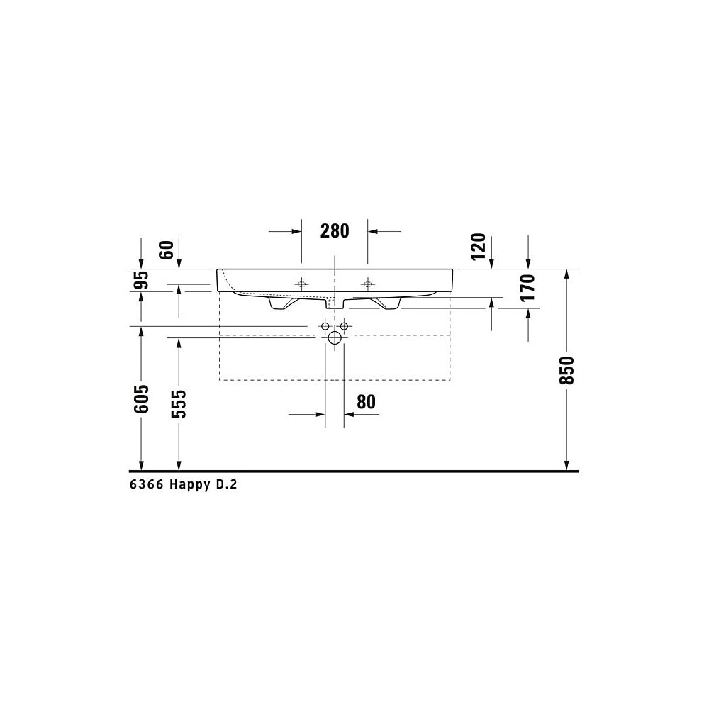 Duravit Happy D.2 Waschtisch 505x1000x170mm, WonderGliss, Weiß Hochglanz, Rechteck... DURAVIT-23181000271 4021534861376 (Abb. 6)
