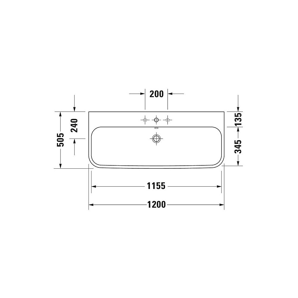 Duravit Happy D.2 Waschtisch 505x1200x170mm, WonderGliss, Weiß Hochglanz, Rechteck... DURAVIT-23181200261 4021534954764 (Abb. 5)