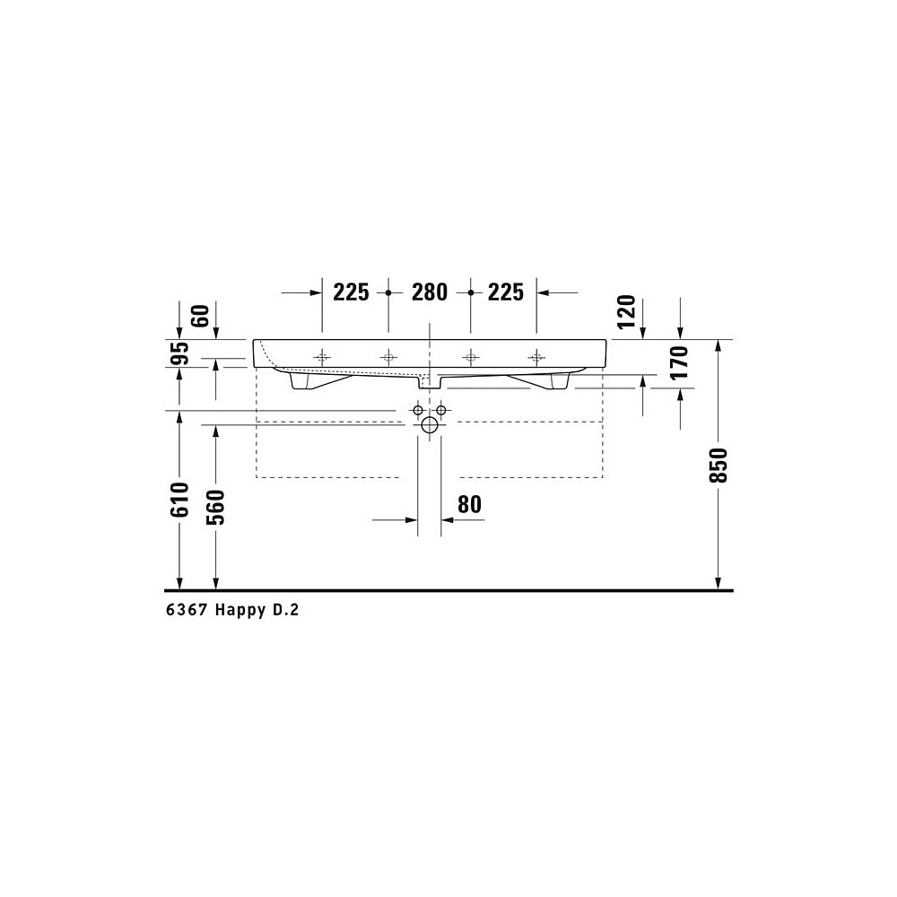 Duravit Happy D.2 Waschtisch 505x1200x170mm, WonderGliss, Weiß Hochglanz, Rechteck... DURAVIT-23181200261 4021534954764 (Abb. 6)