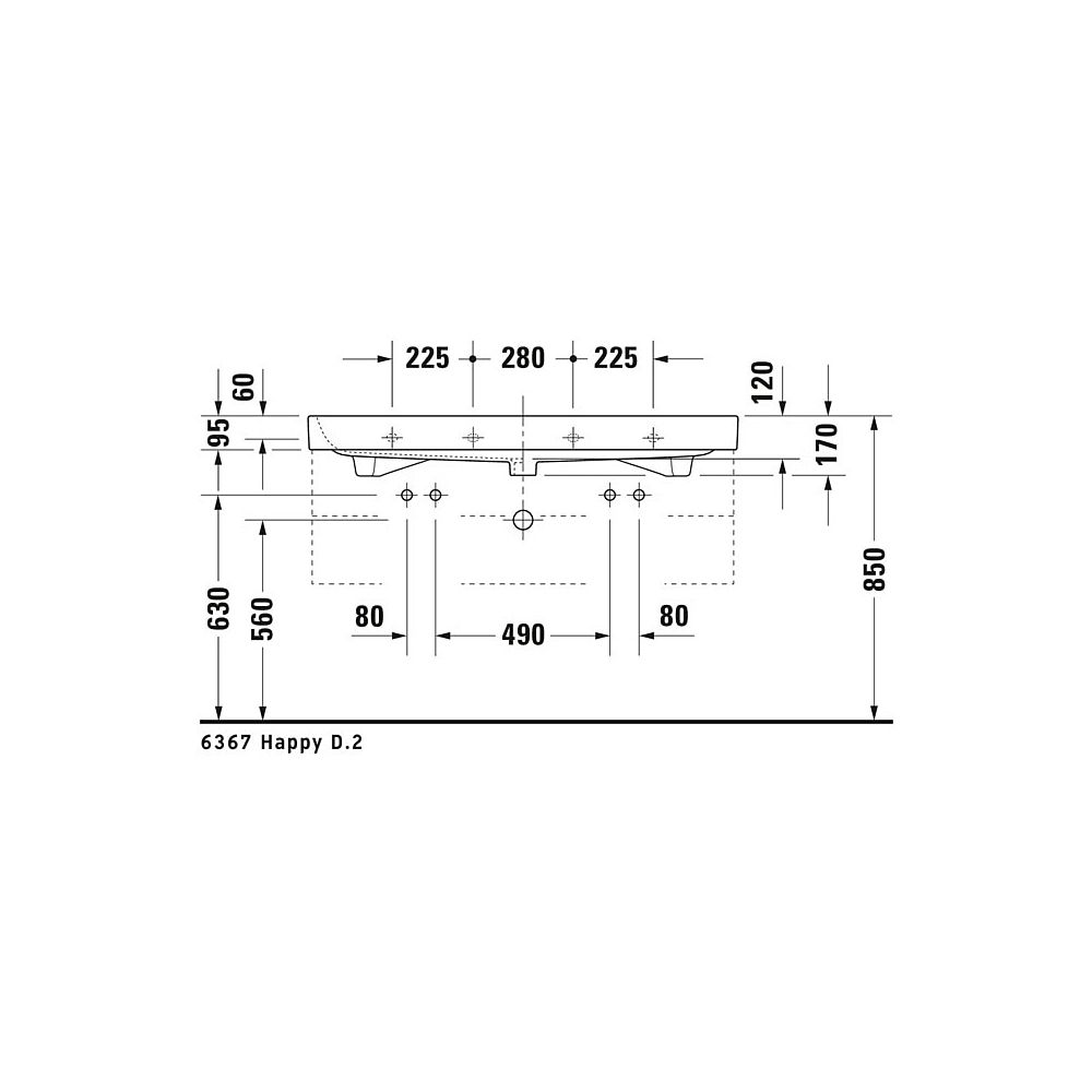 Duravit Happy D.2 Waschtisch 505x1200x170mm, WonderGliss, Weiß Hochglanz, Rechteck... DURAVIT-23181200261 4021534954764 (Abb. 7)