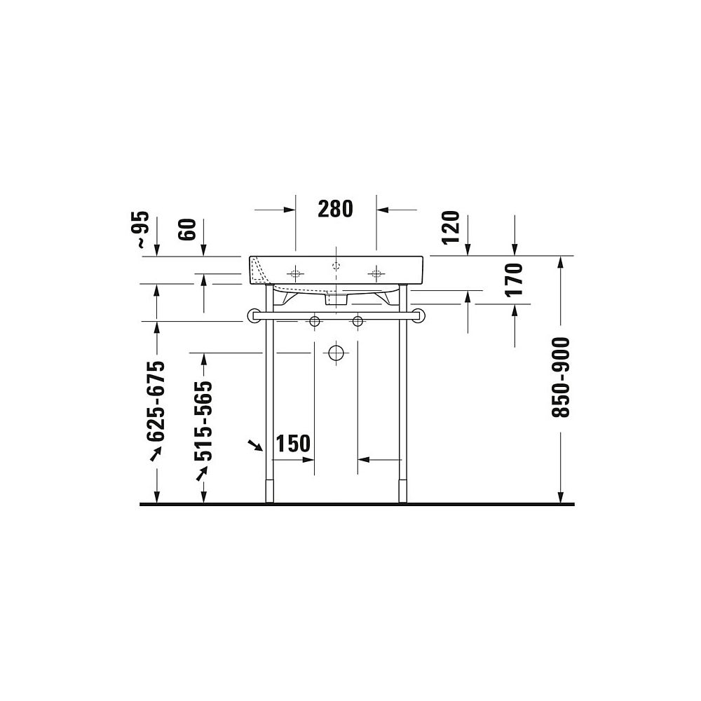Duravit Happy D.2 Metallkonsole 491x573x750-800mm variabel, Chrom poliert, bodenste... DURAVIT-0030281000 4053424175782 (Abb. 6)