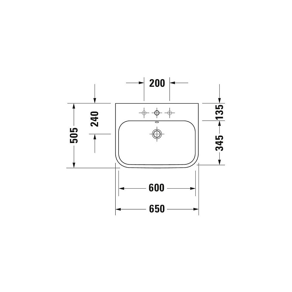Duravit Happy D.2 Waschtisch 505x650x170mm, Weiß Hochglanz, Rechteckig, 1 WP/HL mit... DURAVIT-2318650027 4021534861321 (Abb. 3)