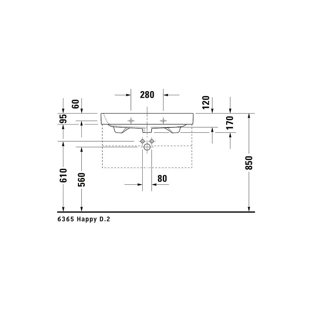 Duravit Happy D.2 Waschtisch 505x800x170mm, WonderGliss, Weiß Hochglanz, Rechtecki... DURAVIT-23188000001 4021534855986 (Abb. 6)