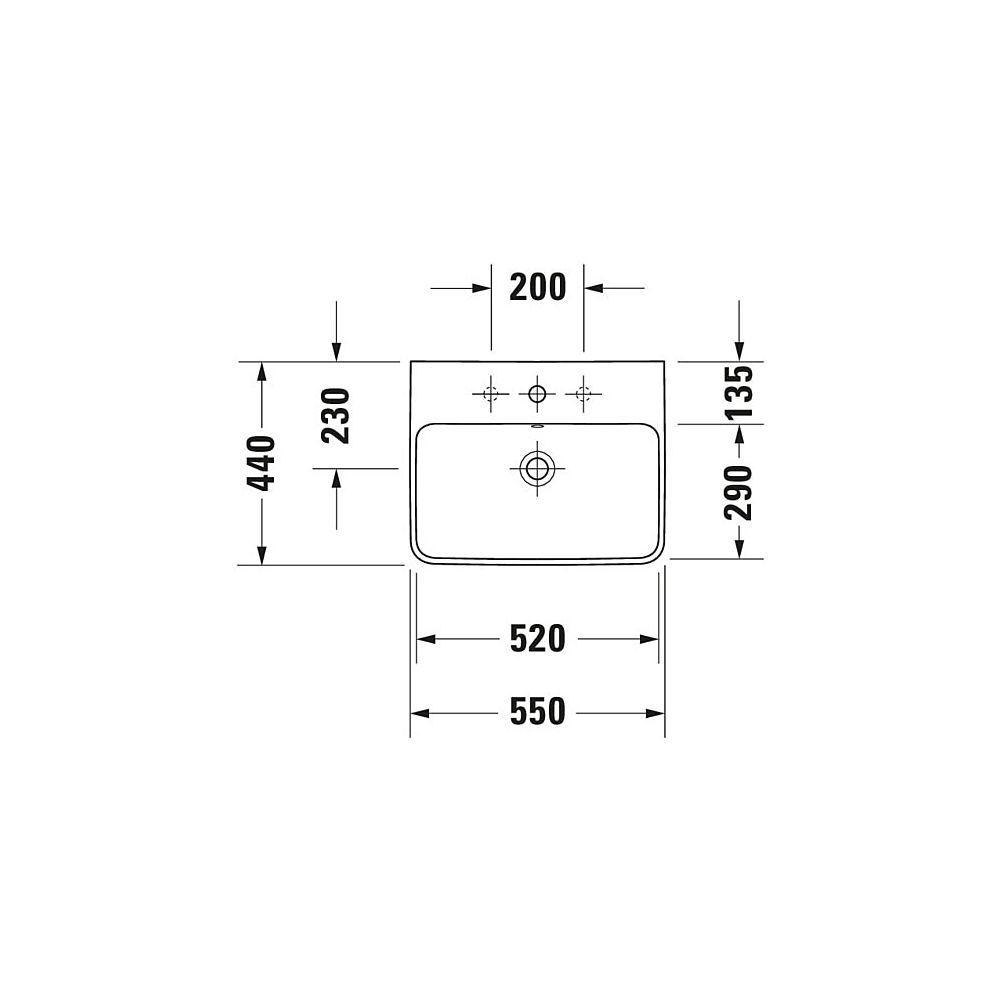 Duravit ME by Starck Waschtisch 440x550x180mm wandhäng., Weiß SDM, Rechteckig, 1 Wa... DURAVIT-2335553200 4053424892702 (Abb. 2)