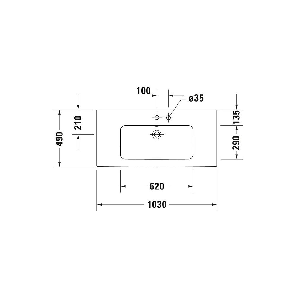 Duravit ME by Starck Waschtisch 490x1030x175mm, WonderGliss, Weiß SDM, Rechteckig,... DURAVIT-23361032601 4053424892870 (Abb. 3)