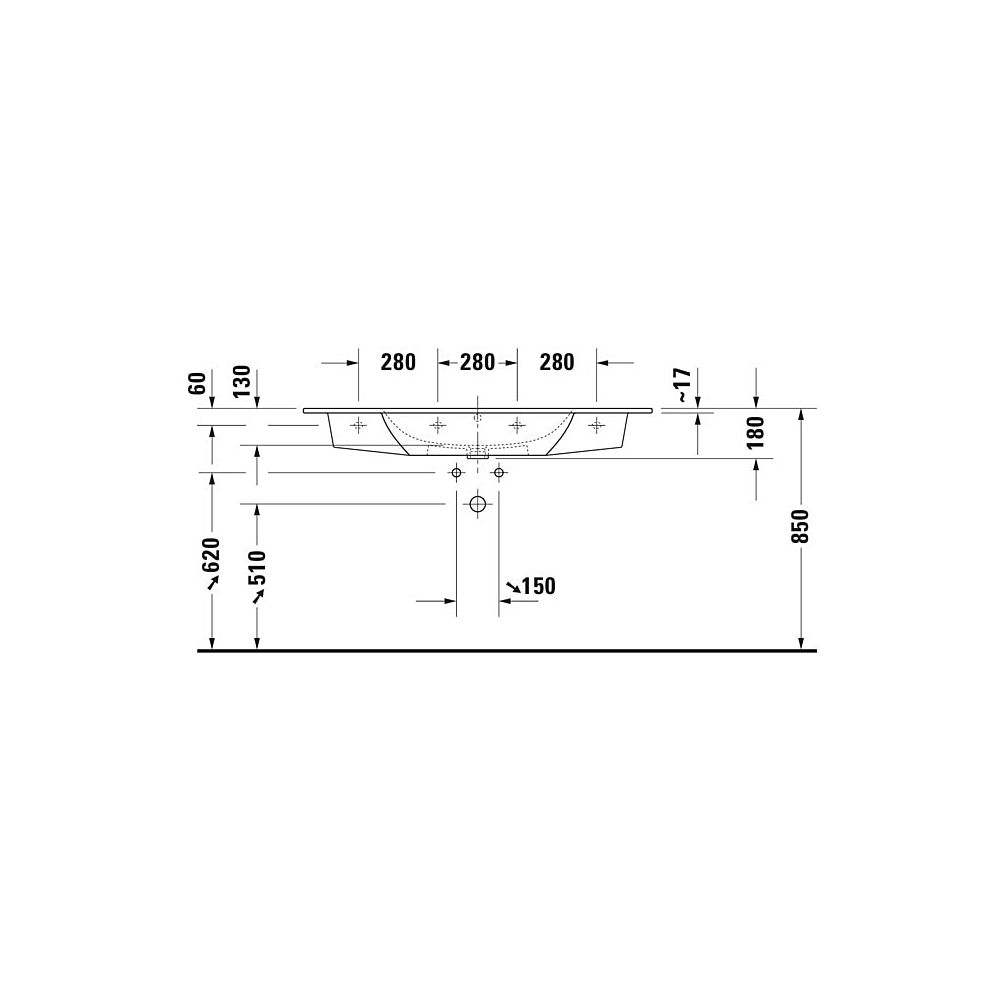 Duravit ME by Starck Waschtisch 490x1230x180mm WonderGliss Weiß Hochglanz, Rechte... DURAVIT-23361200001 4053424052076 (Abb. 16)