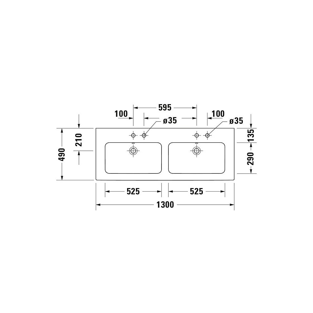 Duravit ME by Starck Doppelwaschtisch 490x1300x180mm wh, Weiß SM, Rechteckig, Wond... DURAVIT-23361332601 4053424892993 (Abb. 6)