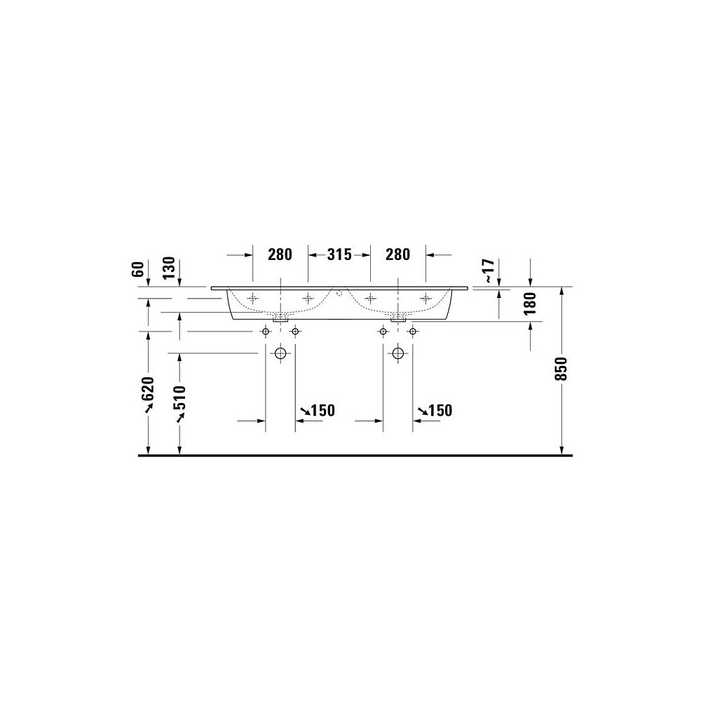 Duravit ME by Starck Doppelwaschtisch 490x1300x180mm wh, Weiß SM, Rechteckig, Wond... DURAVIT-23361332601 4053424892993 (Abb. 7)