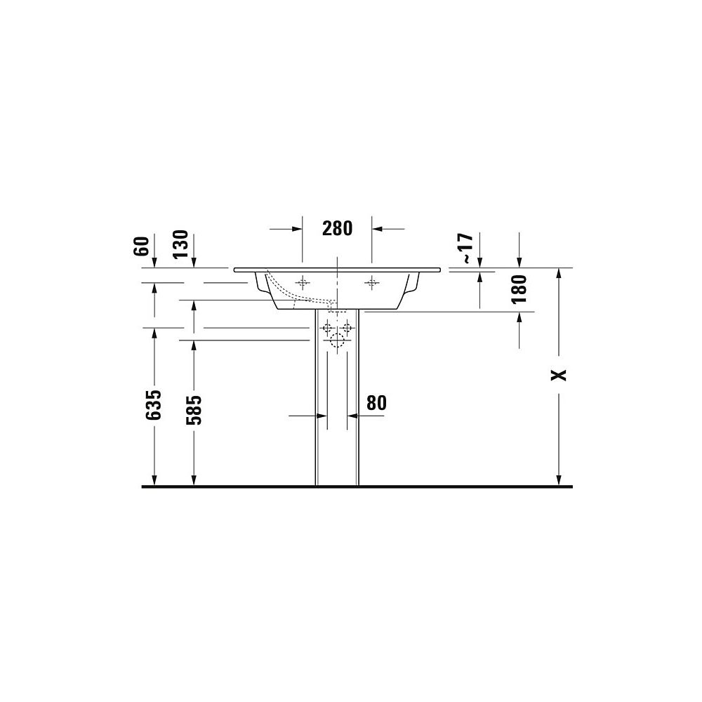 Duravit ME by Starck Waschtisch 490x830x180mm, Weiß Hochglanz, Rechteckig, 1 Wasch... DURAVIT-2336830000 4021534966538 (Abb. 56)