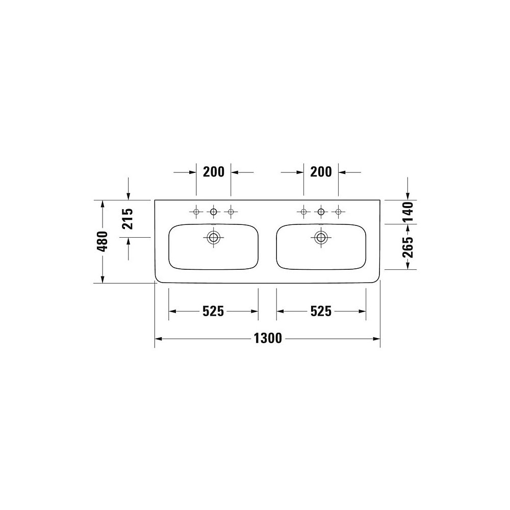 Duravit DuraStyle Doppelwaschtisch 480x1300x170mm wh, Weiß Hochglanz, Rechteckig, 2... DURAVIT-2338130000 4021534984631 (Abb. 6)