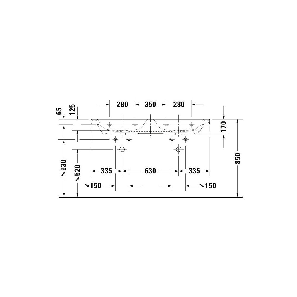 Duravit DuraStyle Doppelwaschtisch 480x1300x170mm wh, Weiß Hochglanz, Rechteckig, 2... DURAVIT-2338130000 4021534984631 (Abb. 9)