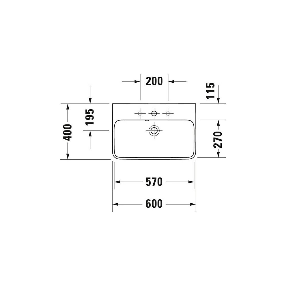 Duravit ME by Starck Waschtisch 400x600x180mm wandh. Weiß SM, Rechteckig, WonderGl... DURAVIT-23436032001 4053424893259 (Abb. 3)