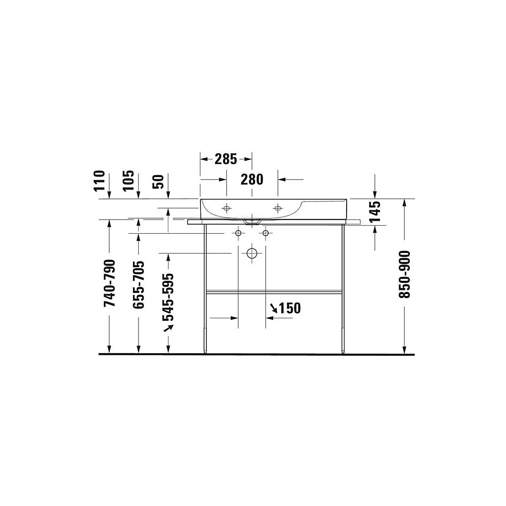 Duravit DuraSquare Metallkonsole 451x865x740-790mm variabel, Mattschwarz, bodensteh... DURAVIT-0031114600 4053424506418 (Abb. 6)