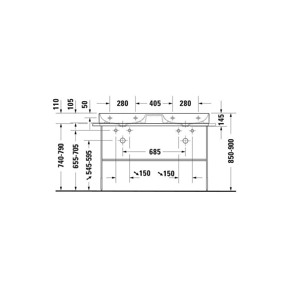 Duravit DuraSquare Metallkonsole 451x1265x740-790mm variabel, Chrom poliert, bodens... DURAVIT-0031171000 4053424690223 (Abb. 2)