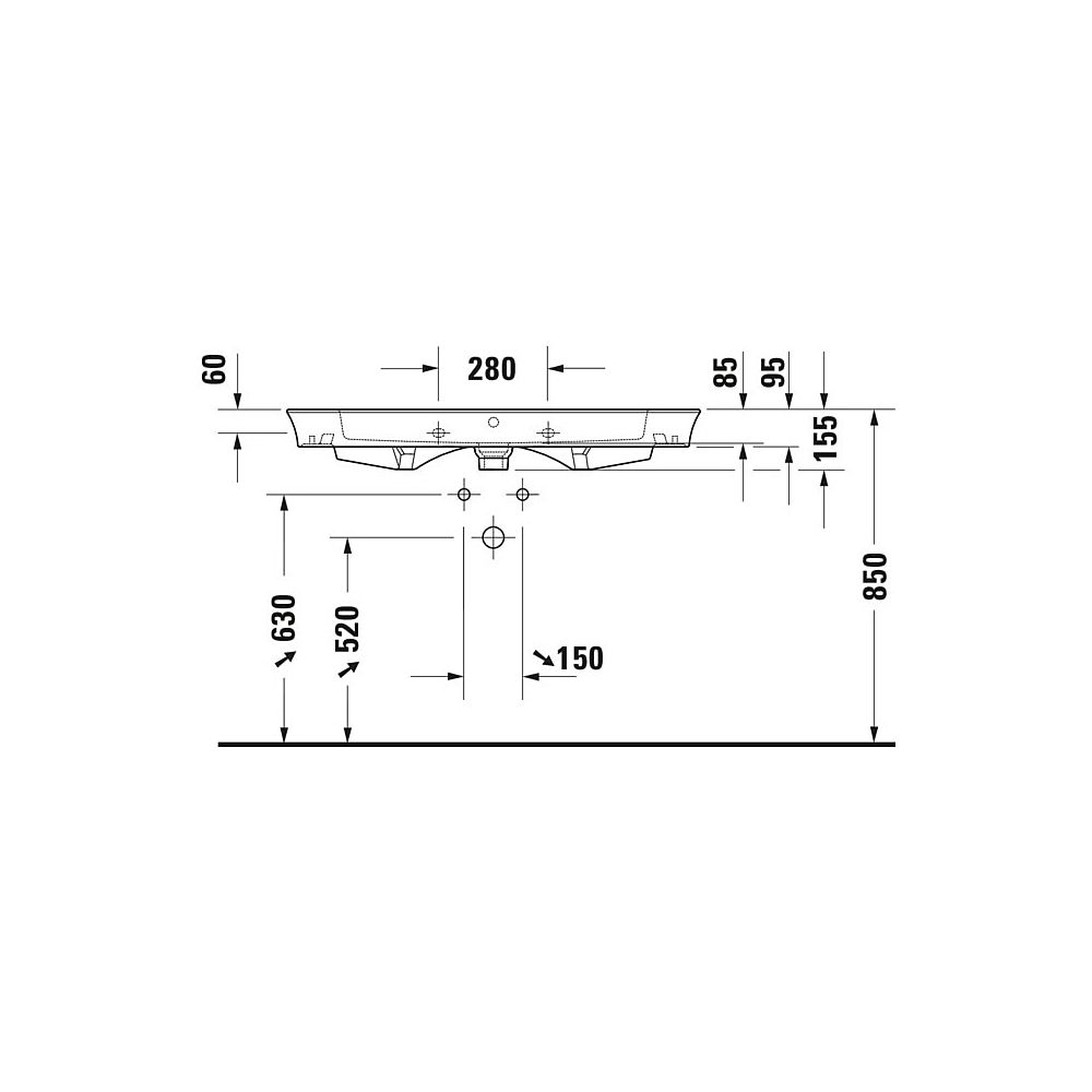 Duravit White Tulip Waschtisch 490x1055x155mm, WonderGliss, Weiß Hochglanz, Recht... DURAVIT-23631000601 4053424980072 (Abb. 12)