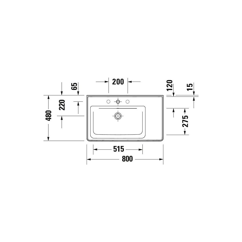 Duravit D-Neo Waschtisch 480x800x165mm, Weiß Hochglanz, Rechteckig, 1 Waschplatz L,... DURAVIT-2369800060 4063382016805 (Abb. 7)