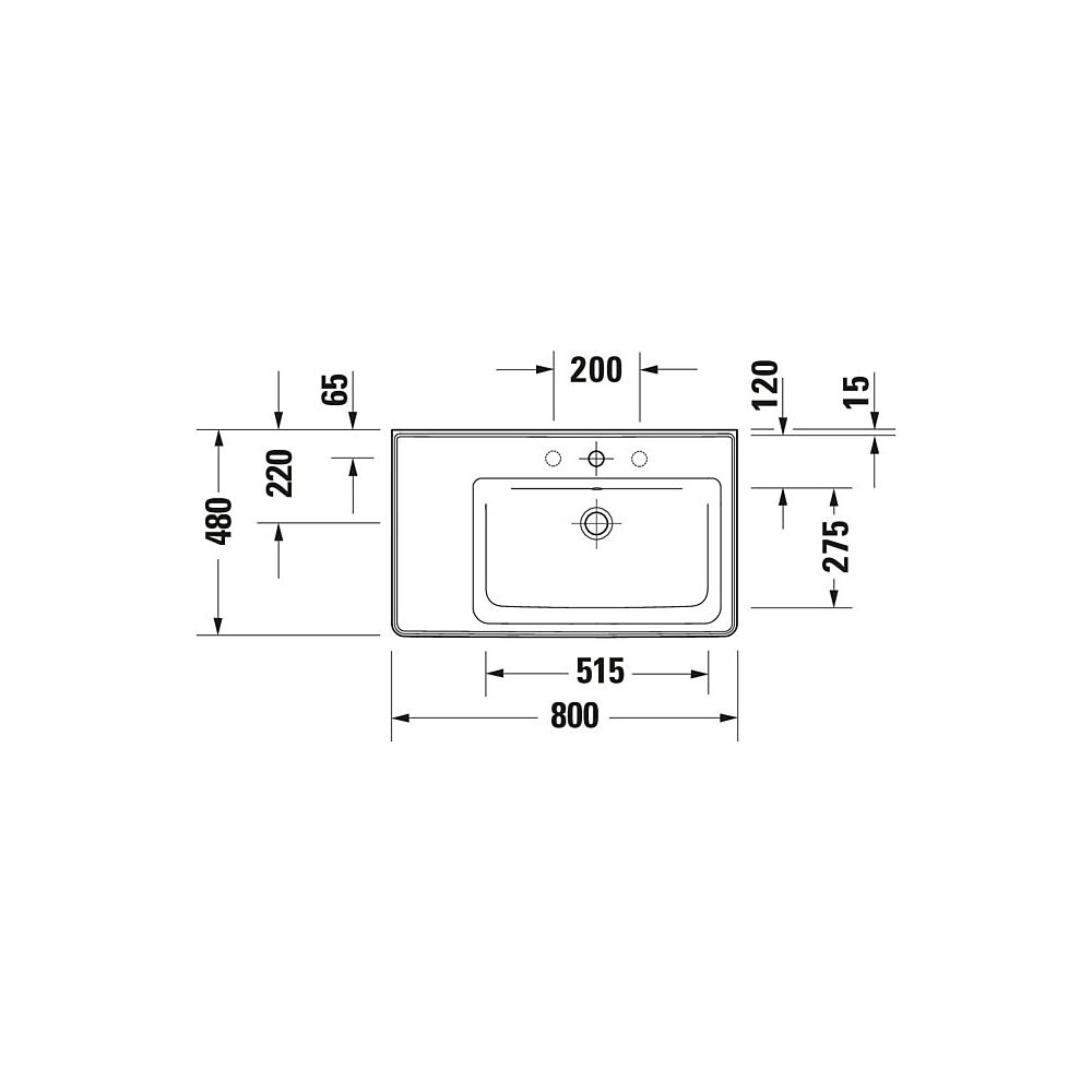 Duravit D-Neo Waschtisch 480x800x160mm, Weiß Hochglanz, Rechteckig, 1 Waschplatz R,... DURAVIT-2370800060 4063382016867 (Abb. 7)