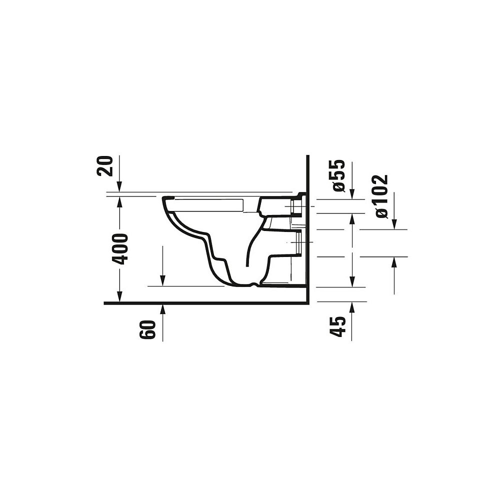 Duravit D-Code Wand-WC 545x355x360mm, Weiß Hochglanz, 4,5l, Tiefspüler, rimless, w... DURAVIT-2570090000 4053424187761 (Abb. 20)