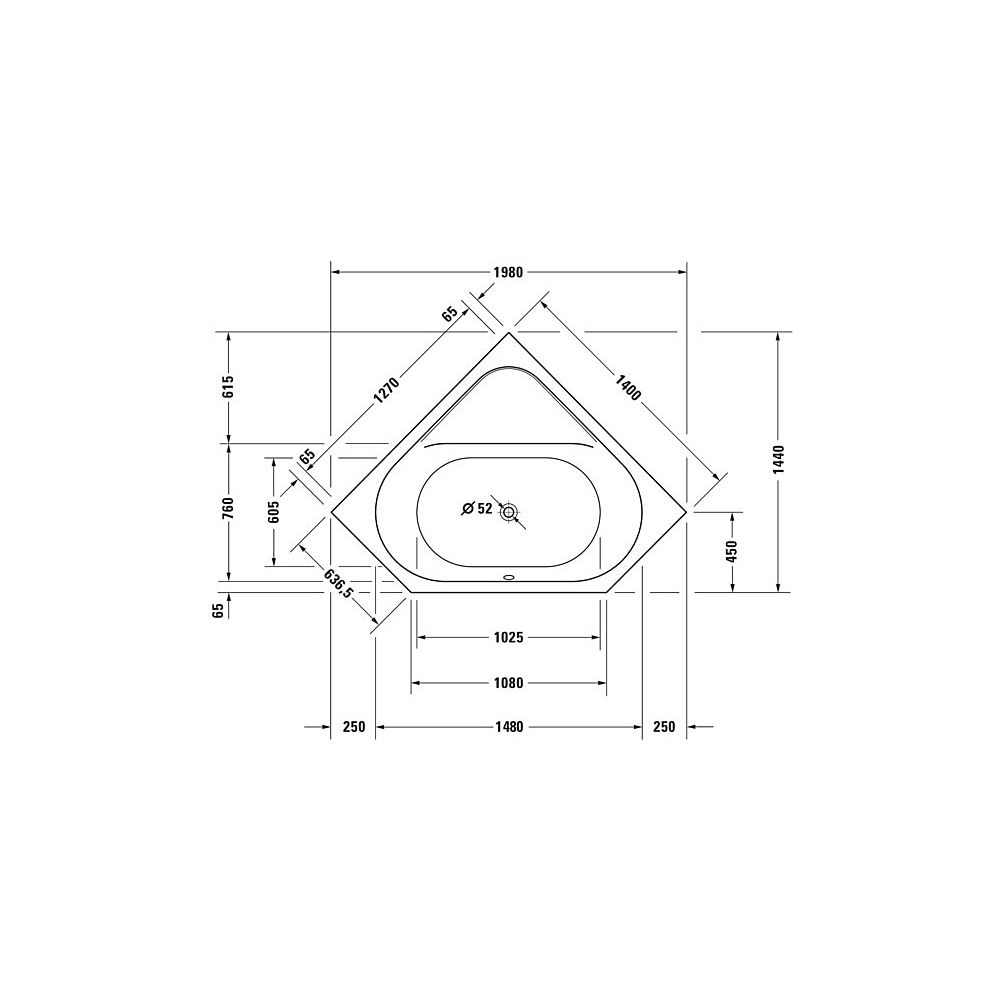 Duravit D-Code Badewanne 420x1400x1400mm, Weiß glänzend, Fünfeck, Einbau, 2 Rü... DURAVIT-700137000000000 4021534394287 (Abb. 5)