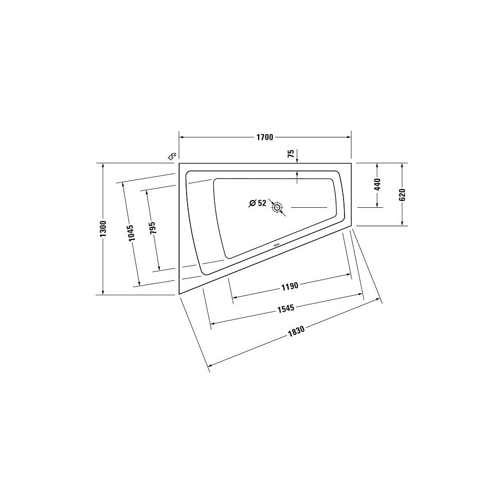 Duravit Paiova Badewanne 485x1300x1700mm, 235l, Weiß glänzend, Trapezförmig, E... DURAVIT-700214000000000 4021534586798 (Abb. 3)