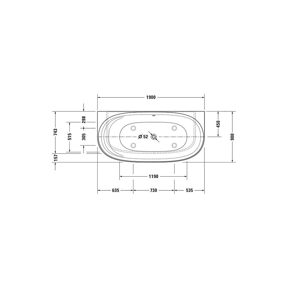 Duravit Cape Cod Badewanne 510x900x1900mm, Mattweiß, Halbrund, Vorwand, 1 Rüc... DURAVIT-700364000000000 4021534986475 (Abb. 19)