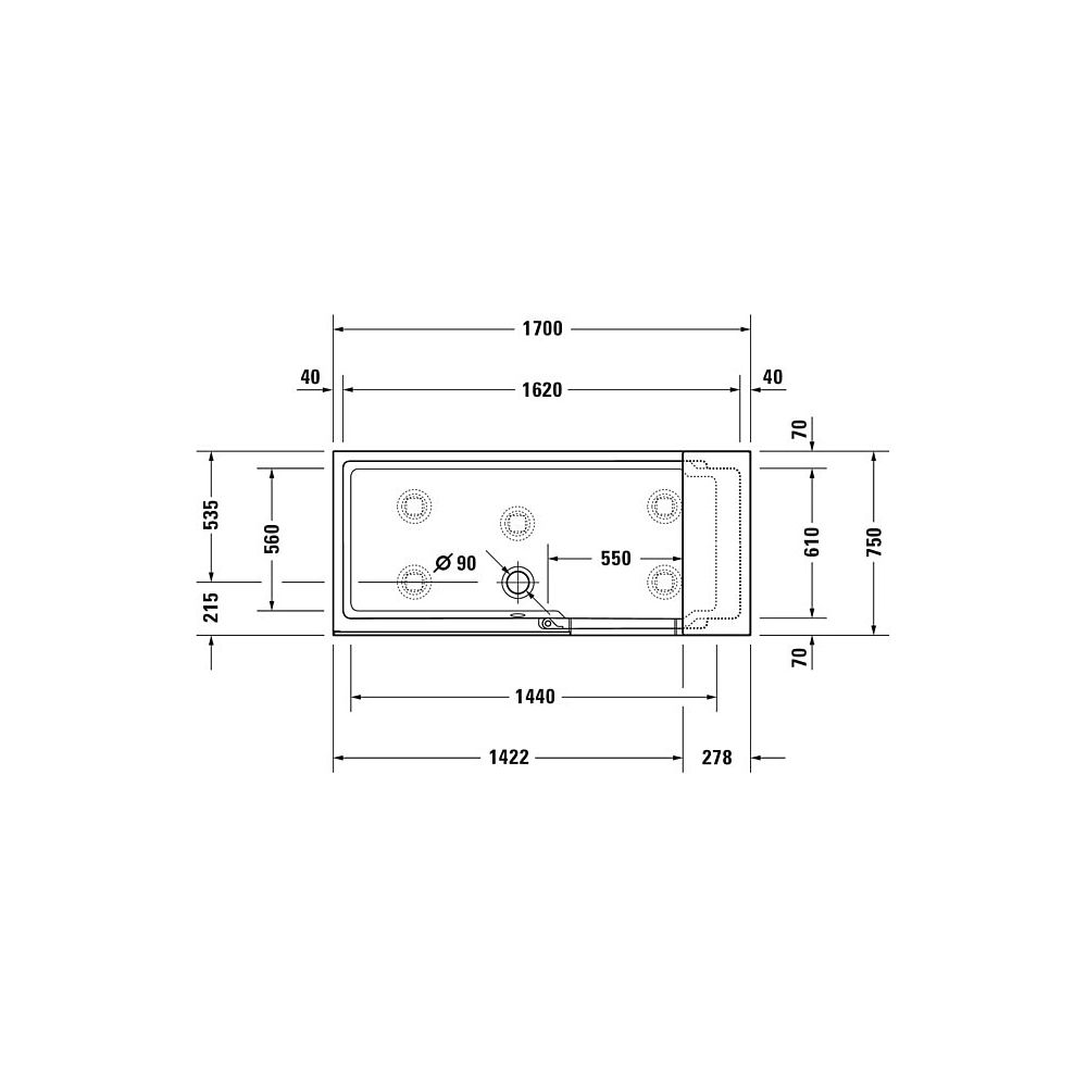 Duravit Shower and Bath Badewanne510x750x1700mm, 285l, Mattweiß, Rechteckig, N... DURAVIT-700454000000000 4053424917481 (Abb. 3)