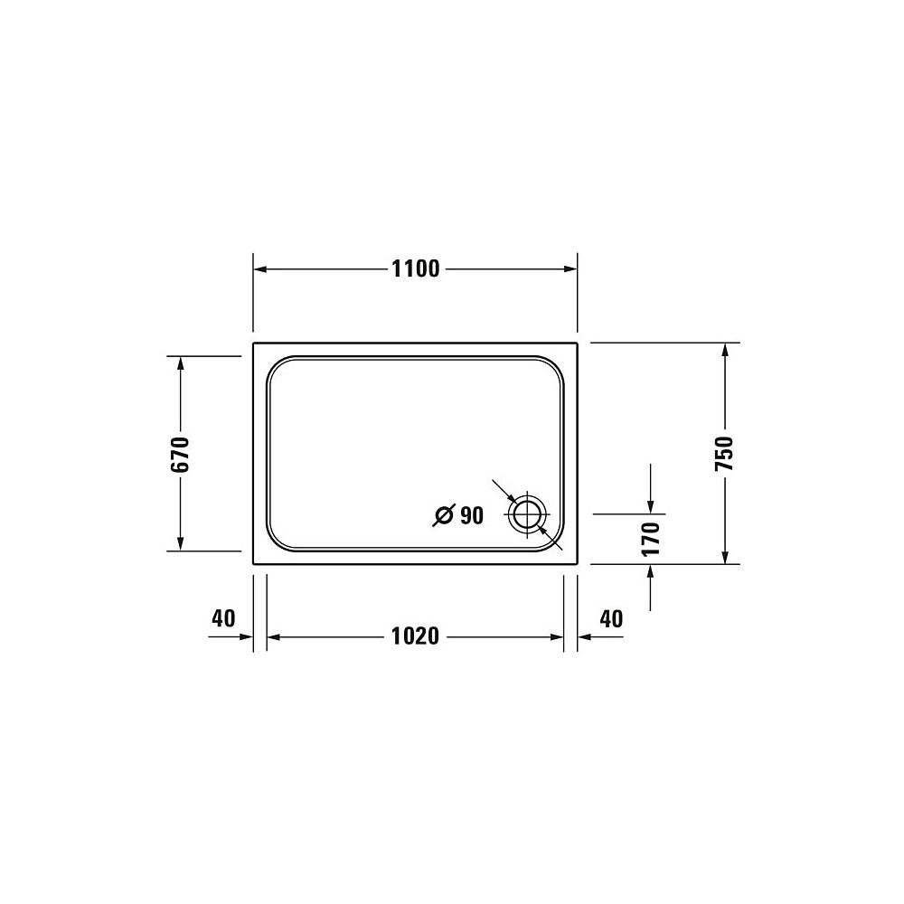Duravit D-Code Duschwanne 750x1100x85mm, Rechteckig, Weiß glänzend, aus Sanitä... DURAVIT-720097000000000 4021534822803 (Abb. 2)