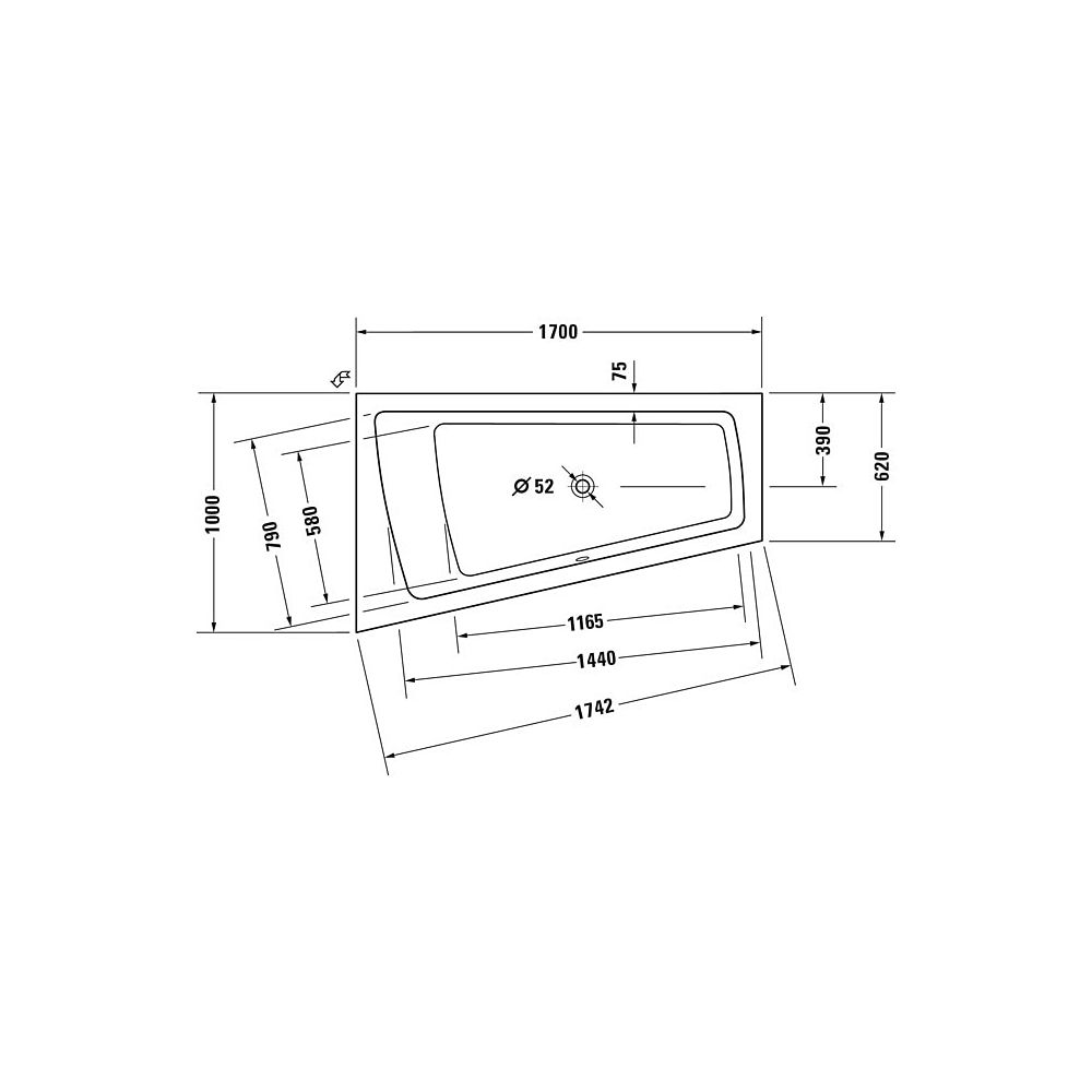 Duravit Paiova Whirlwanne Trapezförmig, Einbau, Ecke L, 1000x1700x485mm, Air-S... DURAVIT-760212000AS0000 4053424452951 (Abb. 2)