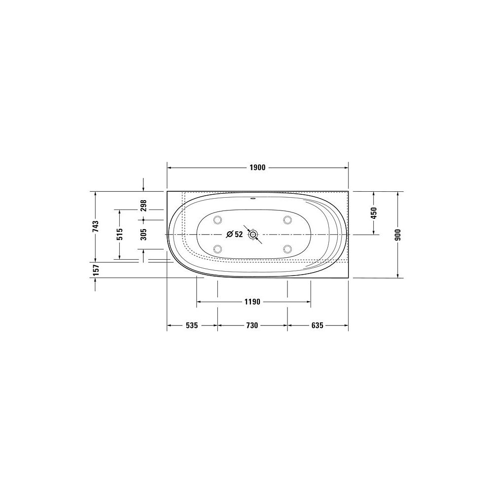 Duravit Cape Cod Whirlwanne Halbrund, Ecke R, 900x1900x510mm, Air-System, 1 Rü... DURAVIT-760363000AS0000 4053424453606 (Abb. 2)