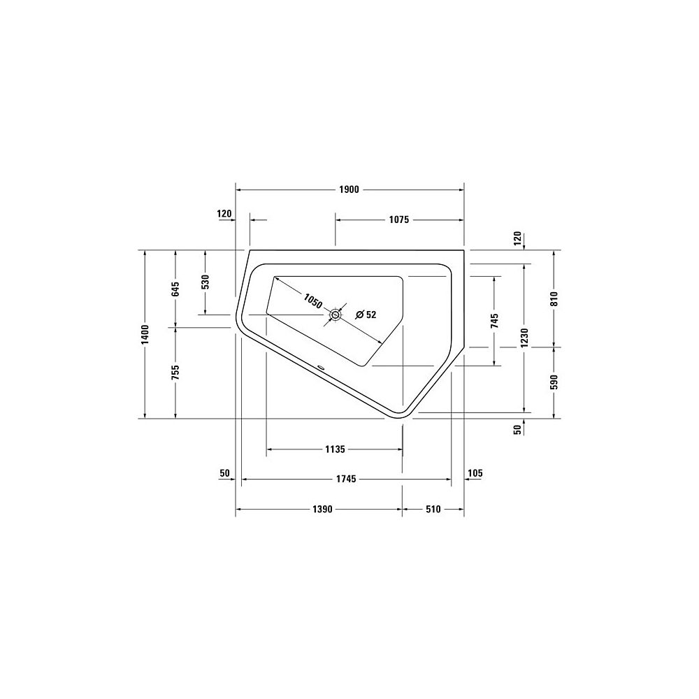Duravit Paiova Whirlwanne 5 Fünfeck Einbau Ecke R 1400x1900x460mm Air-System 2... DURAVIT-760393000AS0000 4053424453767 (Abb. 2)