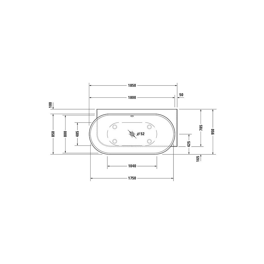 Duravit Luv Whirlwanne Oval, Ecke R, 950x1850x610mm, Air-System, 2 Rückenschrä... DURAVIT-760432000AS0000 4053424453958 (Abb. 2)