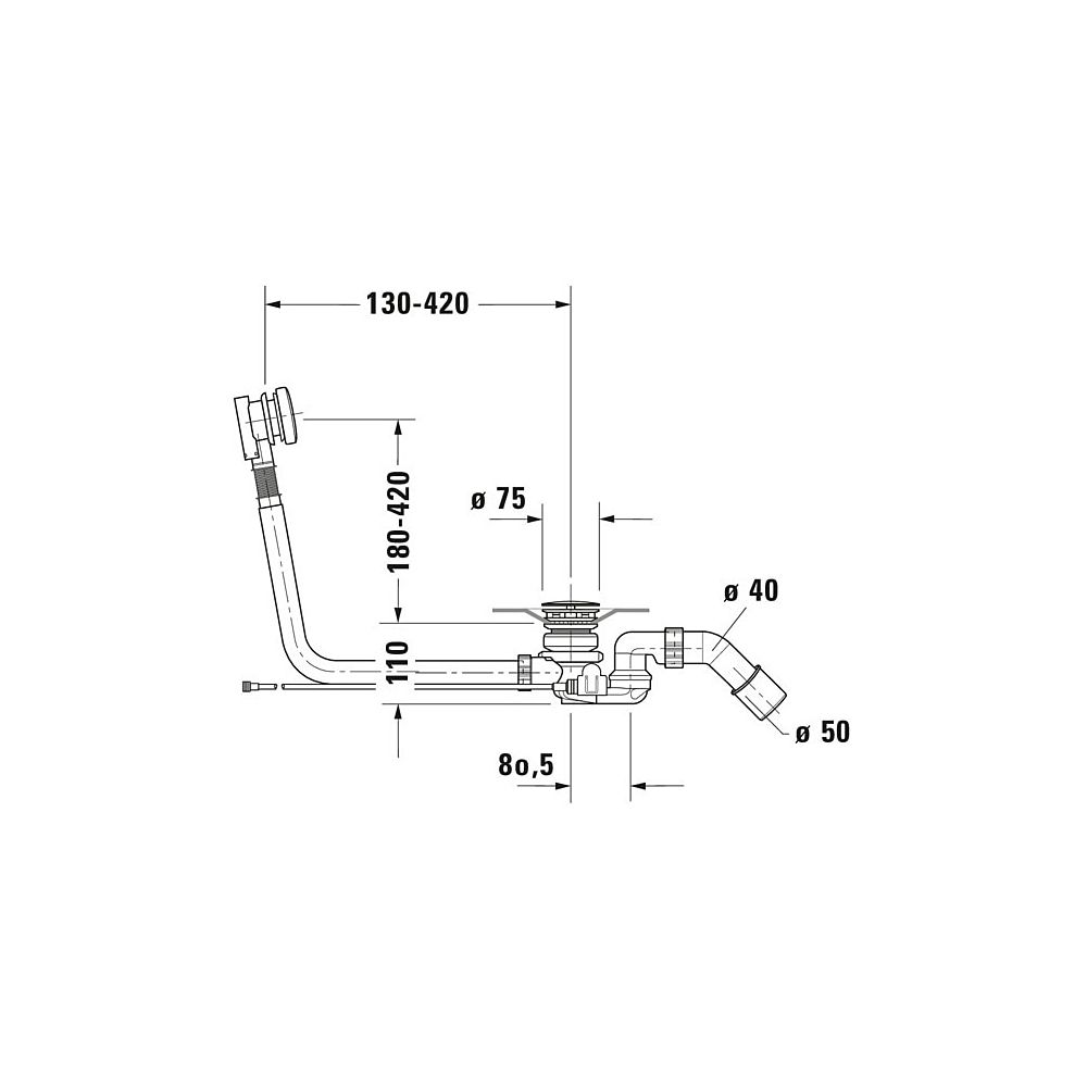 Duravit Ab- und Überlaufgarnitur mit Zulauf, Bodenzulauf, Chrom glänzend, Quad... DURAVIT-791228000001000 4021534950377 (Abb. 2)