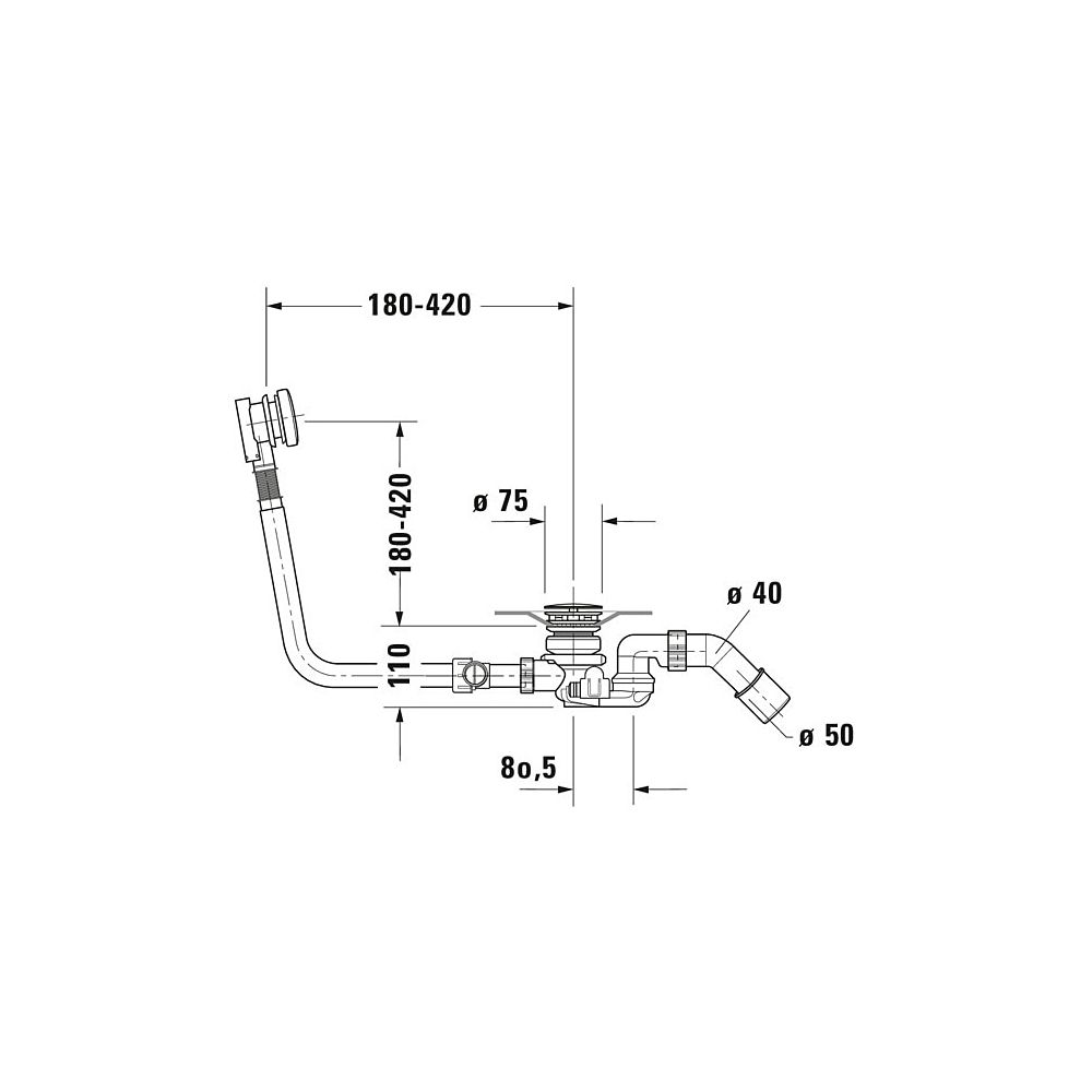 Duravit Ab- und Überlaufgarnitur mit Zulauf, Bodenzulauf, Chrom glänzend, Quad... DURAVIT-791229000001000 4021534950407 (Abb. 2)