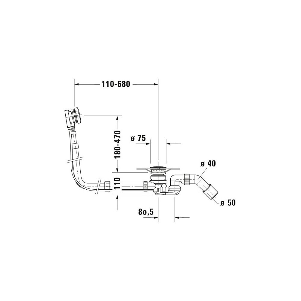 Duravit Ab- und Überlaufgarnitur mit Zulauf, Bodenzulauf, Chrom glänzend, Quad... DURAVIT-791235000001000 4021534950490 (Abb. 2)