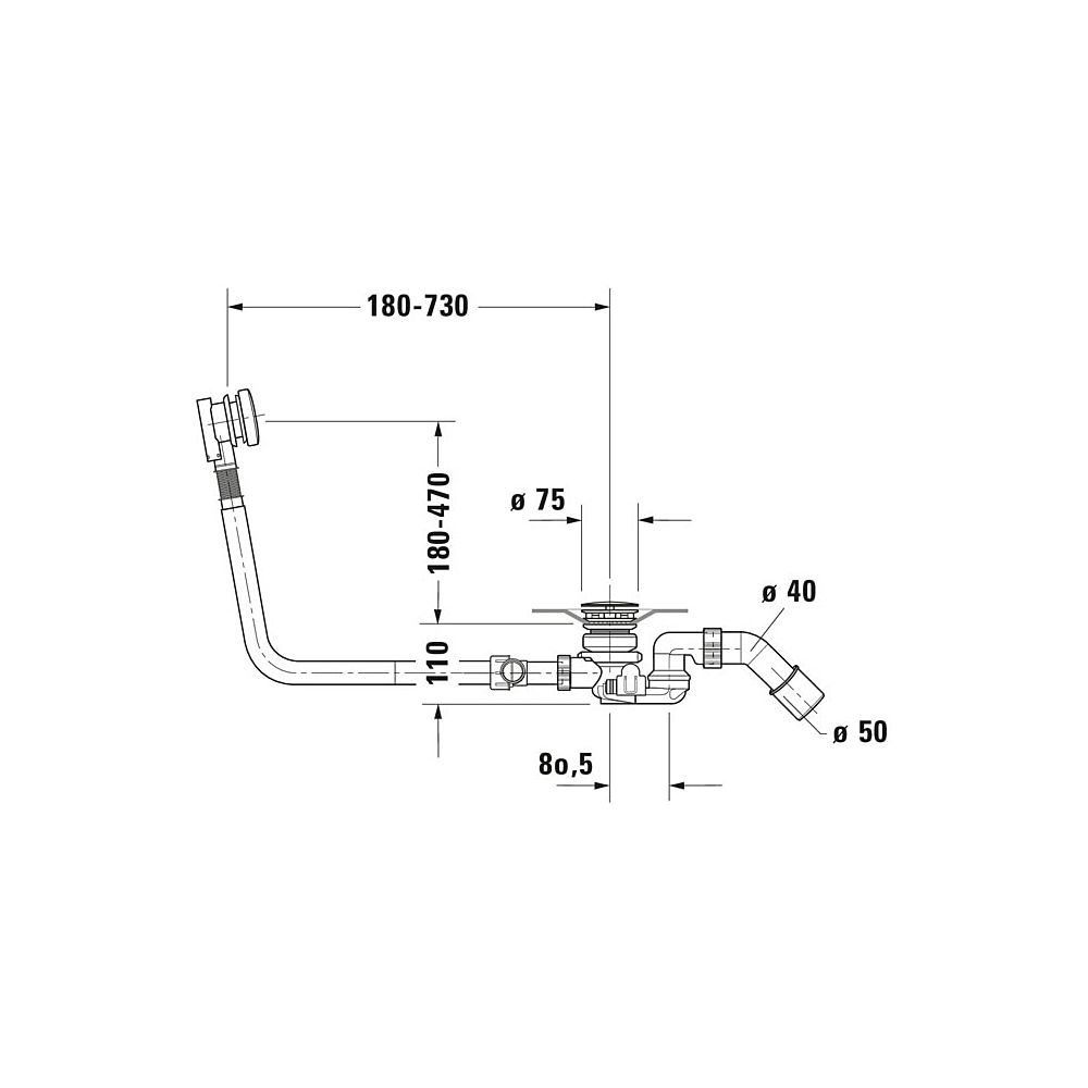 Duravit Ab- und Überlaufgarnitur mit Zulauf, Bodenzulauf, Chrom glänzend, Quad... DURAVIT-791231000001000 4021534950452 (Abb. 3)