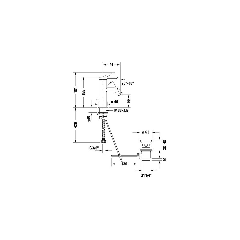 Duravit C.1 Einhebel-Waschtischmischer S, Chrom, 5l/min, Hebelgriff, mit Garnitu... DURAVIT-C11010001010 7612158491000 (Abb. 48)
