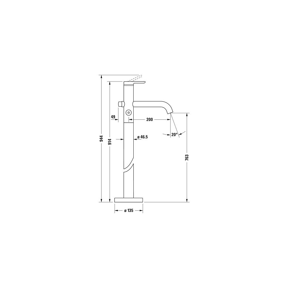 Duravit C.1 Einhebel-Wannenmischer bodenstehend, Chrom HG, Ausladung 201mm, Chro... DURAVIT-C15250000010 7612158492168 (Abb. 51)