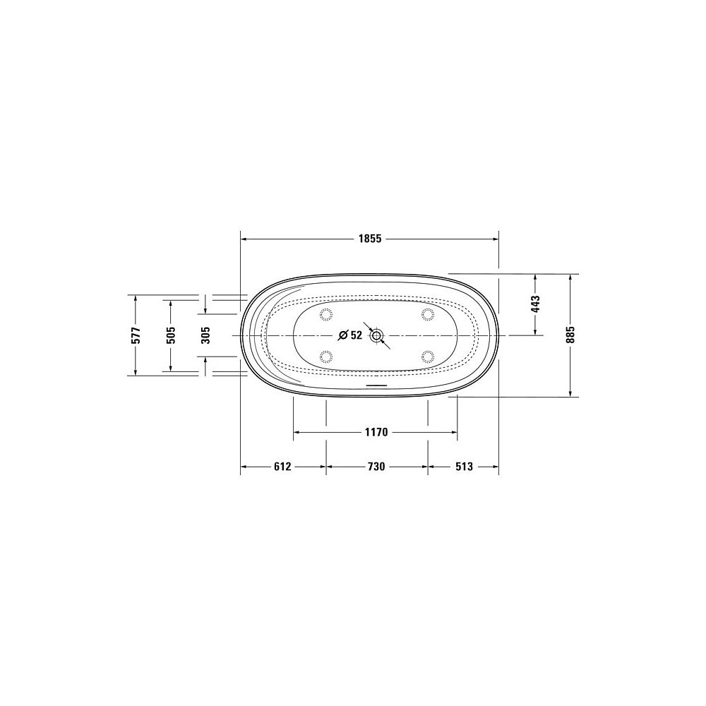 Duravit Cape Cod Badewanne 507x885x1855mm, Mattweiß, Oval, Freistehend, 2 Rüc... DURAVIT-700330000000000 4021534894008 (Abb. 36)