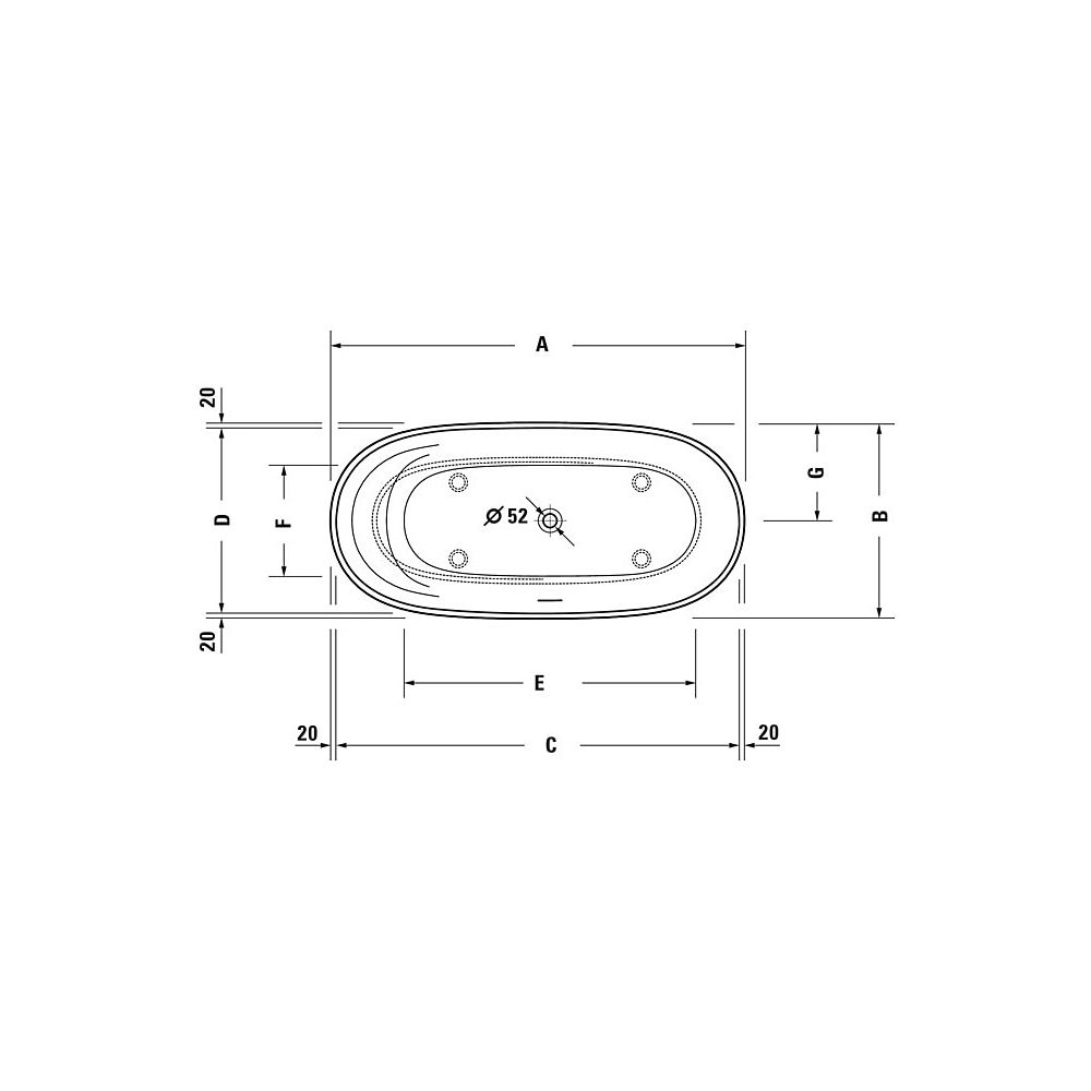 Duravit Cape Cod Badewanne 510x900x1900mm, Mattweiß, Halbrund, Vorwand, 1 Rüc... DURAVIT-700364000000000 4021534986475 (Abb. 21)