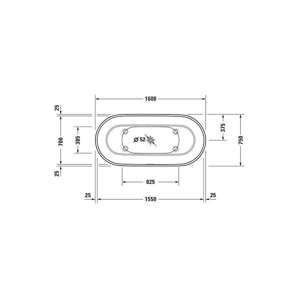 Duravit Luv Badewanne 615x750x1600mm, 165l, Mattweiß, Oval, Freistehend, 2 Rü... DURAVIT-700461000000000 4063382014269 (Abb. 15)