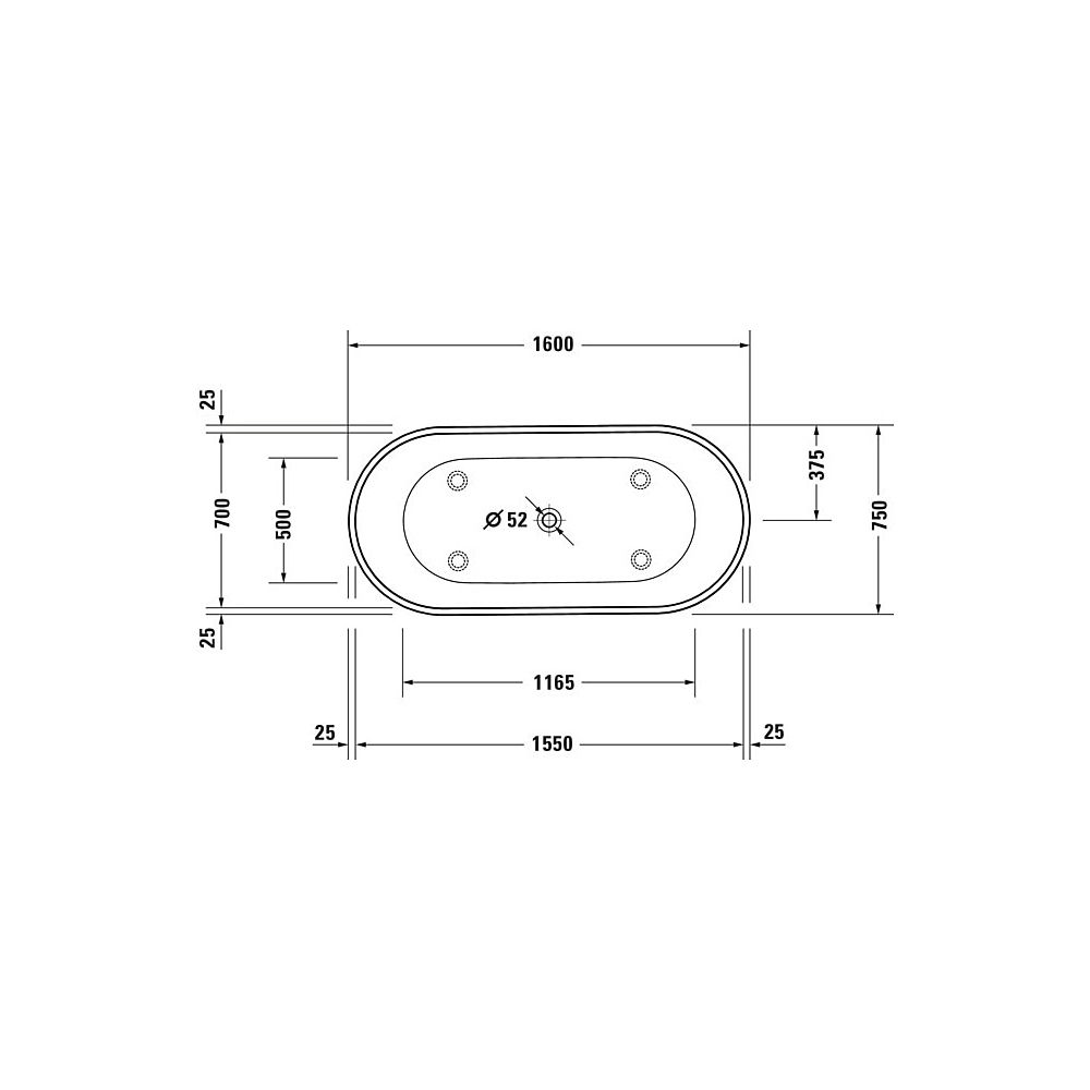 Duravit D-Neo Badewanne 475x750x1600mm, 295l, Mattweiß, Oval, Freistehend, 2 ... DURAVIT-700486000000000 4063382154996 (Abb. 12)