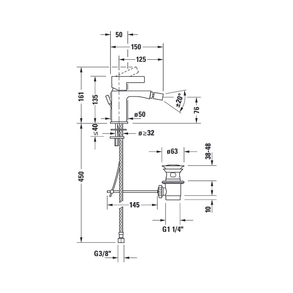 Duravit D-Neo Einhebel-Bidetmischer, Chrom, 5,5l/min, mit Garnitur, Ausladung 125... DURAVIT-DE2400001010 8000177305047 (Abb. 8)