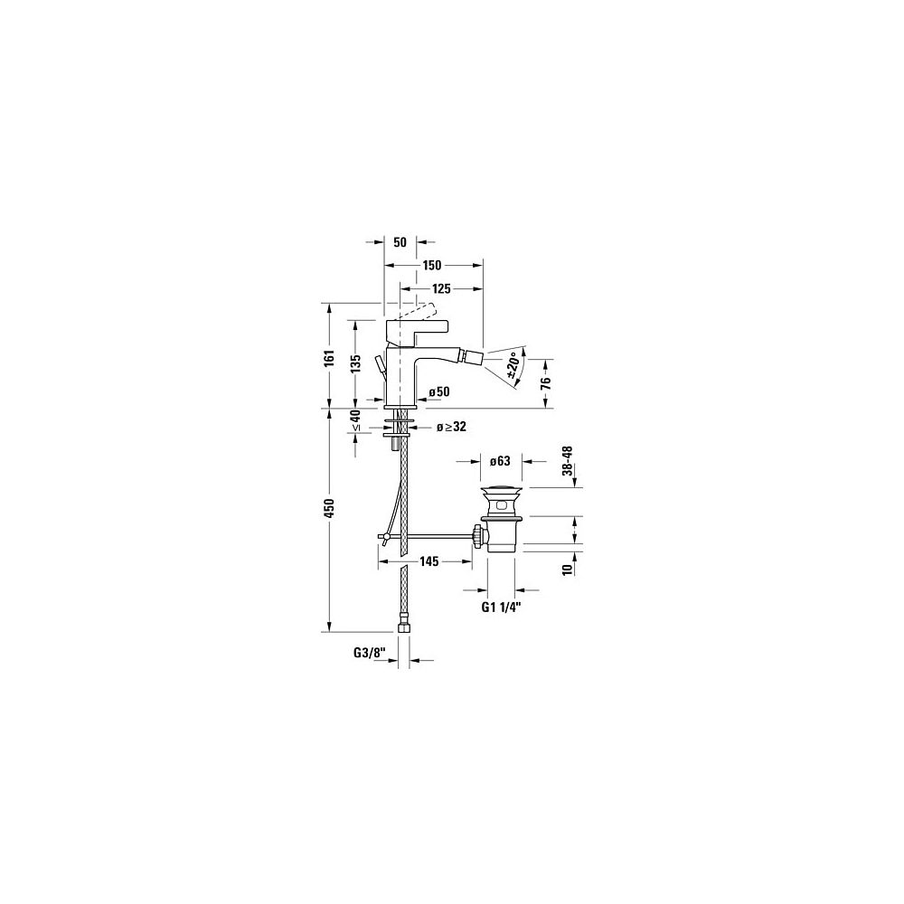 Duravit D-Neo Einhebel-Bidetmischer, Chrom, 5,5l/min, mit Garnitur, Ausladung 125... DURAVIT-DE2400001010 8000177305047 (Abb. 9)